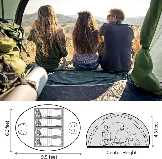 4 Person Easy Pop Up Tent9.5’X6.6’X52''Waterproof Automatic Setup2 Doors-Instant Family Tents for Camping Hiking &amp Traveling