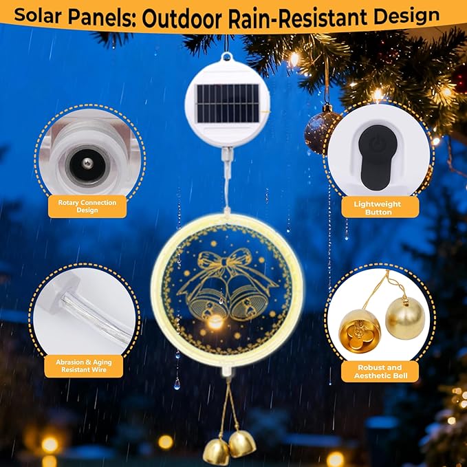 Solar Hanging Lights - Outdoor Indoor Christmas Decorations for Window Garden Patio PorchHoliday Home Decor (Jingle Bell)
