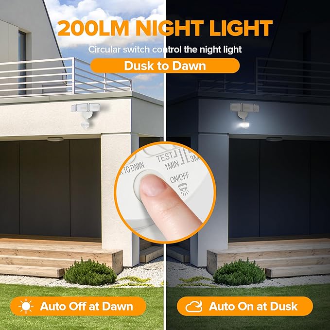 LUTEC 74W 8000 Lumen Motion Sensor Outdoor Lights 5000K Daylight IP65 Waterproof Flood Lights Outdoor with Night Light Dusk to Dawn Motion Detector LED Security Light for Outside Garage Yard-White