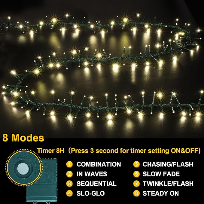 LAMPHOME 500 LED String Lights - Outdoor 46ft 500LED Warm White Plug-in Twinkle Fairy Lights with 11 Modes Bedroom Christmas Waterproof