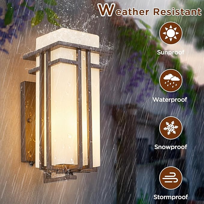 15.35H Matte Brown Outdoor Wall Light Large Outdoor Wall Lantern Oil Rubbed Bronze Exterior Light Fixture Waterproof Metal with Frosted Glass Sconce Light for Porch Garage Front Door Brown (Large)