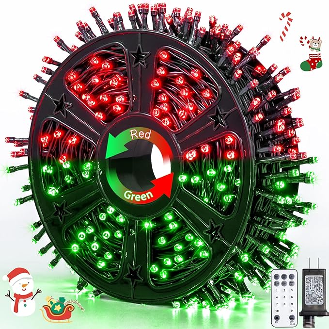JMEXSUSS 173ft 500 LED Christmas Lights Outdoor Red and Green Christmas String Lights with Remote Color Changing Christmas Tree Lights Plug in for Indoor Party Halloween Christmas Decor