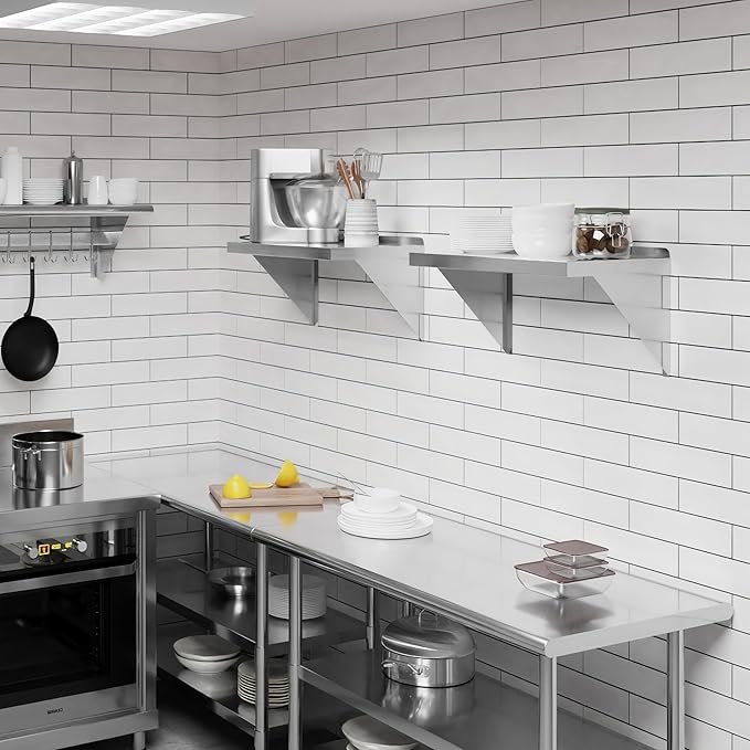 AmGood 14 x 24 Stainless Steel Wall Shelf | Appliance &amp Equipment Metal Shelving | Kitchen Restaurant Garage Laundry Utility Room | Heavy Duty | Squared Edge | NSF Certified
