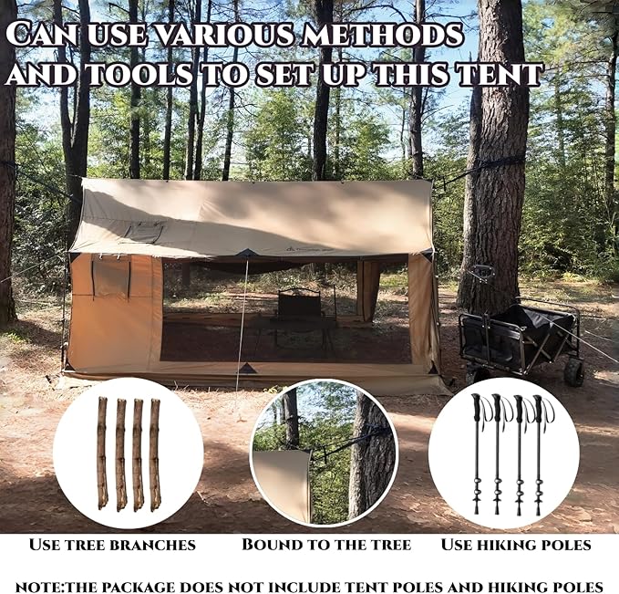 Hammock Hot Tent with Stove Jack and Double-Sided mesh Windows - Spacious Versatile Wall Tent with Snow Skirt(No Poles)-Waterproof &amp Windproof Ideal for Camping Backpacking Hiking