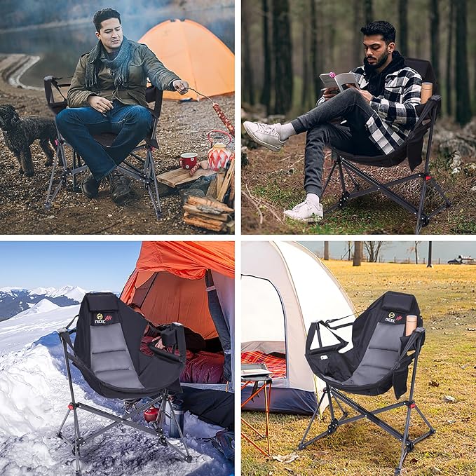 Nice C Heated Hammock Camping Chair Swing Chair Folding Rocking Chair Camping Chair High Back with Stand Cup Holder Side Pocket Heavy Duty 10000mAh Power Bank Included (Set of 2)