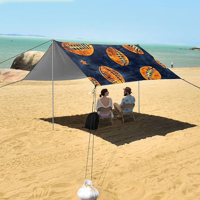Rugby Yellow Pattern Camping Sun Shelter Beach Tent Portable Beach Sun Shade Outdoor Canopy for Camping Trips Fishing Picnic