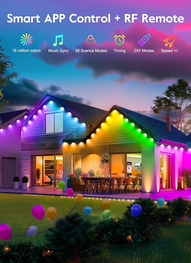 Brightown C9 LED Christmas Lights Outdoor 150LED RGB Smart Christmas Tree Lights Music Sync DIY APP Controlled Waterproof Connectable C9 String Lights for House Indoor Patio Xmas Decoration