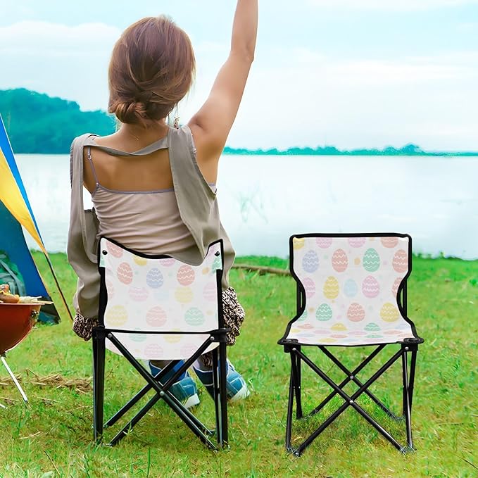 Easter Eggs Pastel Color Silhouette Folding Camp Chairs Ultra Lightweight Beach Chairs for Adults Includes Carry Bag