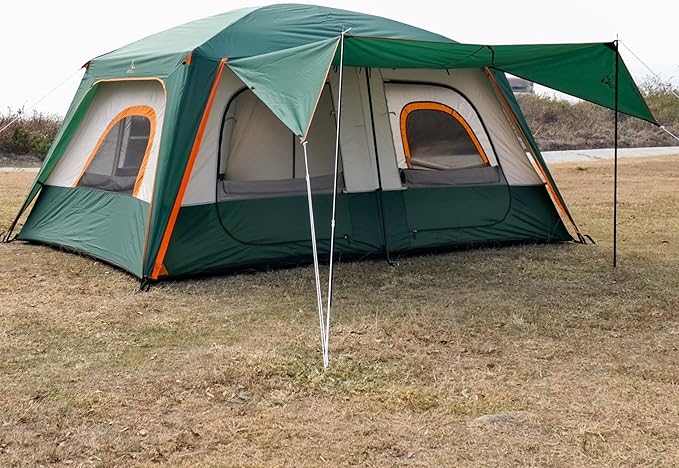 KTT Large Tent 8-10-12 PersonFamily Cabin Tents2 Rooms2 Doors and 4 Windows with MeshStraight WallWaterproofDouble LayerBig Tents for OutdoorPicnicCampingFamily Gathering