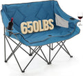 ARROWHEAD OUTDOOR Portable Folding Double Duo Camping Chair Loveseat w/ 2 Cup &amp Wine Glass Holder Heavy-Duty Carrying Bag Padded Seats &amp Armrests Supports up to 500lbs USA-Based Support