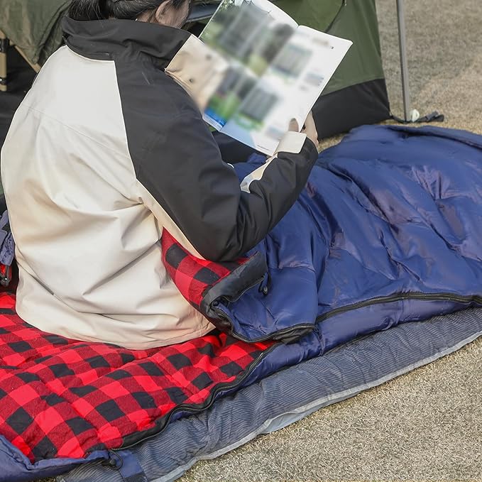 REDCAMP Flannel Sleeping Bag for Adults Comfortable Cotton Sleeping Bags for Camping with Detachable Hood Red/Grey/Blue/Black