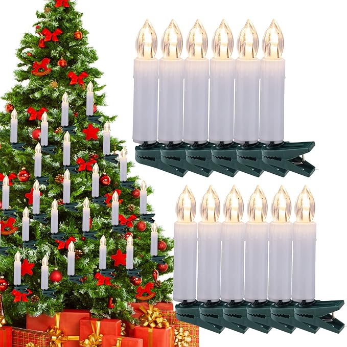 Minetom Christmas Candle String Lights 48FT 50 LED Candle Lights for Indoor Outdoor Connectable Flameless Candle Lights with Clips for Xmas Tree Holiday Seasonal Celebration Decoration Warm White