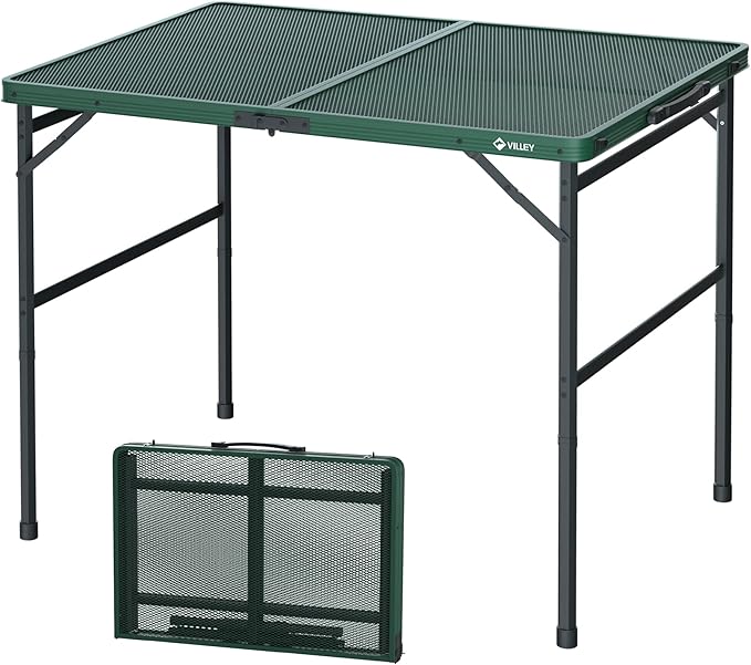 VILLEY Grill Table 3ft Folding Camping Table with Aluminum Adjustable Legs Portable Lightweight Camp Table for Beach Picnics and Outdoor Cooking