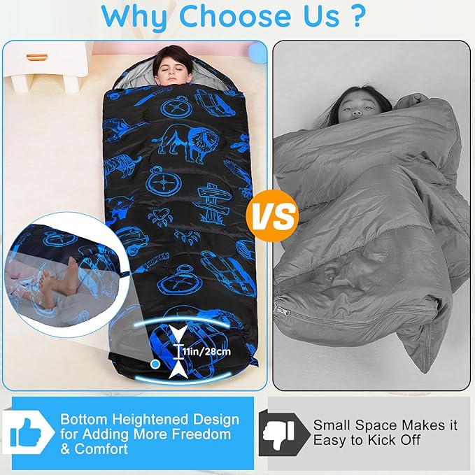 FIOBEE Kids Sleeping Bag for Girls Boys 3 Season Warm &amp Cool Weather Youth Camping Sleeping Bags with Backpacking Bag Waterproof for Traveling Hiking Indoor Outdoor Camping Essentials