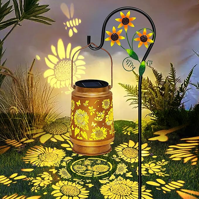 Sunflower Hanging Solar Lanterns Outdoor Waterproof with Shepherd Hook Birthday Gifts for Women Mom GrandmaGarden Decor Outside for Yard Patio Backyard Porch