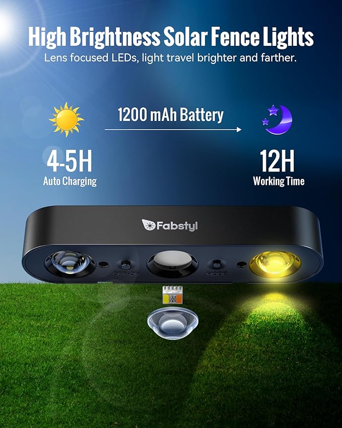Solar Fence Lights 4 Pack Outdoor Fence Light Solar Powered with Sync Group Control &amp 10 Light Modes Solar Wall Lights Outdoor Waterproof IP65 for Deck Patio Backyard Wall Pool Step