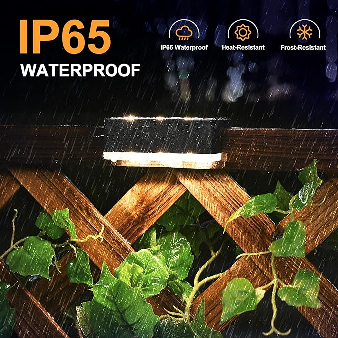 SOLPEX Solar Fence Lights 6 LEDs Solar Lights Outdoor Waterproof Solar Powered for Deck Stair Front Porch Balcony Walkway Garden Yard Patio Pool Decor IP65 Waterproof (12 Pack Warm White)