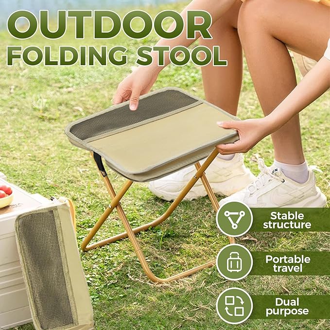 Portable Folding Camping Stool 2026 New Foldable Portable Backpack Stool Collapsible Stool for Camping Lightweight Ultralight Pocket Chair for Travel Walking Fishing Picnic BBQ (Khaki Large)