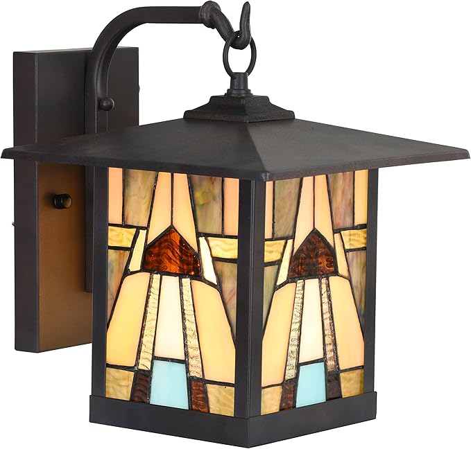 RIVER OF GOODS Stained Glass Outdoor Light Fixture - 11.75 H - Mission Style Porch Light - Mabel