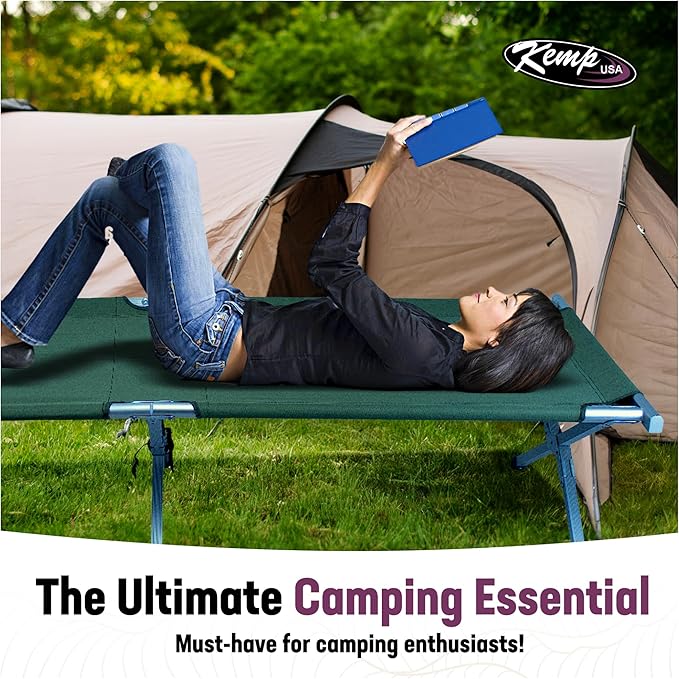 Kemp USA Aluminum Military and Camping Portable Folding Cot Stretcher Green