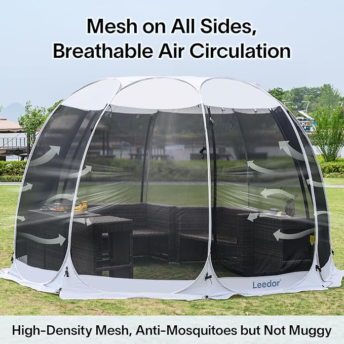 LEEDOR Pop Up Screen House 6-10-15 Person Outdoor Screen TentCamping Screen Room with Carry Bag Screened Gazebo with Mosquito Netting Instant UV Resistant Sun Shelter for Garden Patio Backyard