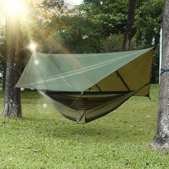 Hammock Rain Fly Tent Tarp (11.5x9.5ft) Large Ultralight Camping Tarps Waterproof Portable Backpacking Multifunctional Rain Cover for Outdoor Hiking Picnic Hammock Car Backpacking
