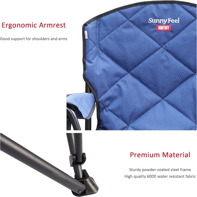 SUNNYFEEL XXL Oversized Camping Chair Heavy Duty 500 LBS for Big Tall People Above 6'4 Padded Portable Folding Sports Lawn Chairs with Armrest Cup Holder &amp Pocket for Outdoor/Travel/Picnic/Camp
