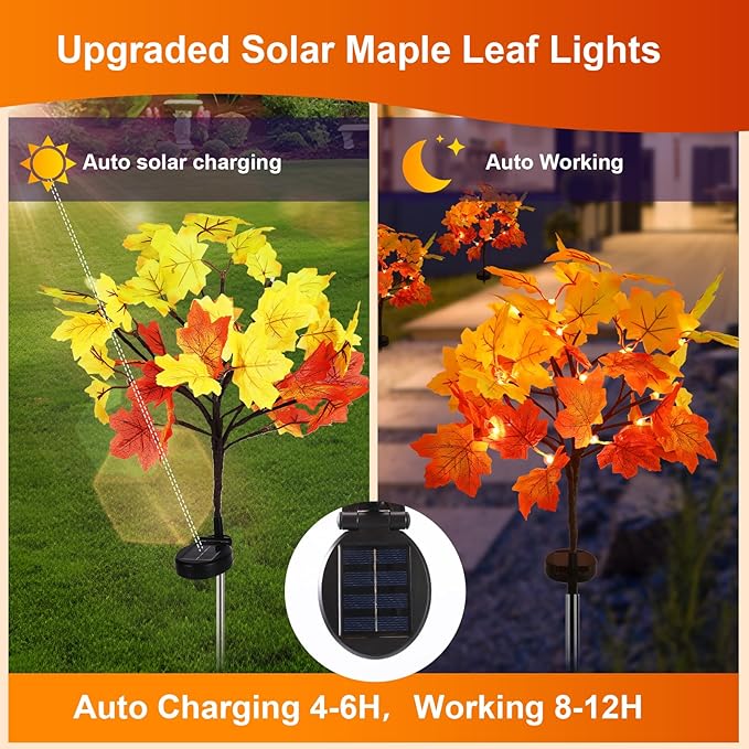 8Pack Fall Solar Lights Outdoor Waterproof160LED 320 Maple Leaves Solar Garden Lights Outside Autumn Artificial Tree Pathway Lights for PatioHalloweenThanksgivingFall Decoration