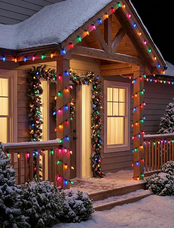 C9 LED Christmas String Lights 25FT Vintage String Lights with 27 C9 Clear Multicolor LED Bulbs Outdoor Hanging Christmas Lights for Xmas Tree Patio Party Roofline Decor - Green Wire