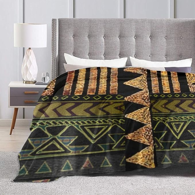 80X60 Afrocentric Tribal Motif Pattern Print 2 Lightweight Flannel Blanket - Soft and Breathable Polyester Suitable for Travel Camping and Home Decoration
