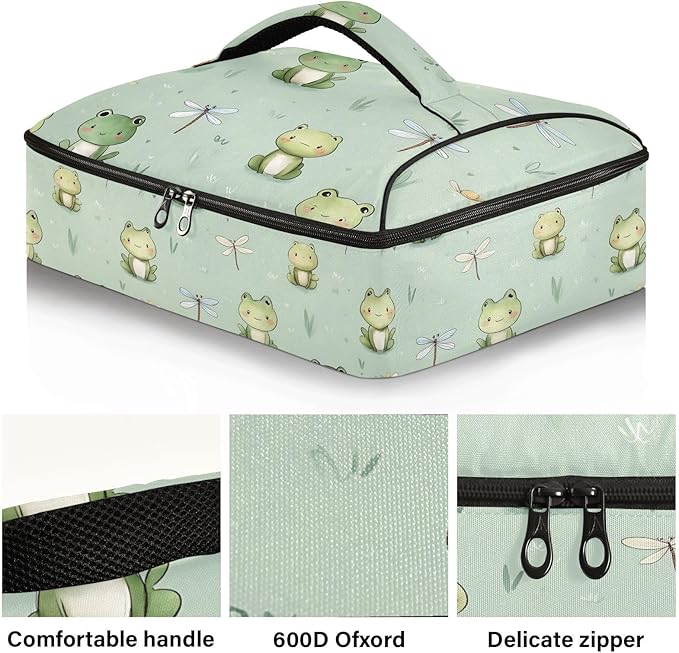 Casserole Carrier Pattern Print FrogInsulated Casserole Carrier for Hot or Cold Food Thermal Lunch Tote for Potluck Parties Picnic Beach Fits 9 x 13 Inches Baking Dish