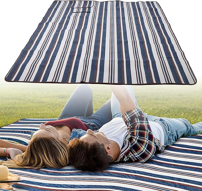 Picnic Blanket Sandproof | Extra Large 200x185cm for 6-8 Adults | Portable Foldable Outdoor Mat for Beach/Camping/Park | Oxford Cloth with Carry Handle