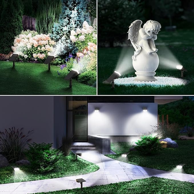 Linkind Solar Lights Outdoor Waterproof IP65 StarRay Dusk-to-Dawn Outdoor Solar Lights 3 Lighting Modes Solar Spot Lights Outdoor for Garden Yard Landscape (Daylight 4 Pack)