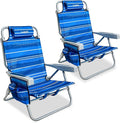 Beach Chairs for Adults 2 Pack Portable Folding Backpack Beach Chair Heavy Duty 5-Position Lay Flat with Cooler Bag Cup Holder for Outdoor/Lawn/Picnic/Camping