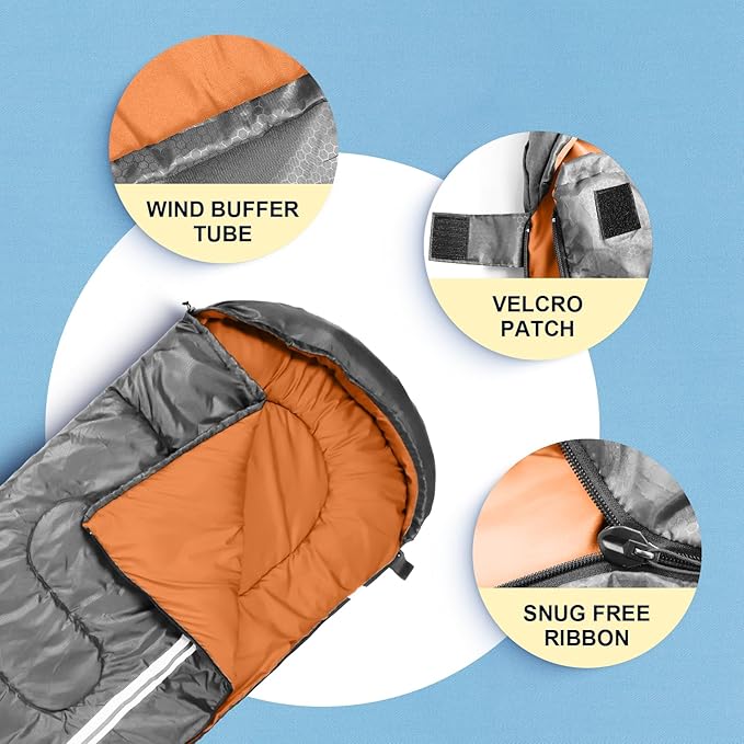 Northroad Lightweight Sleeping Bags for Adults Cold Weather Waterproof Backpacking Camping Sleeping Bag for Adults Girls Boys MensCompact Sleeping Bag Camping Gear Must Haves 3 Season