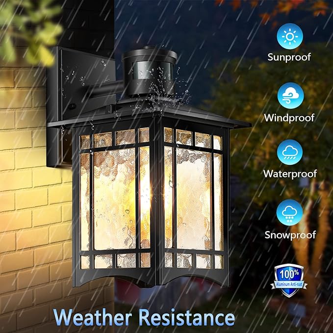 Motion Sensor Outdoor Lights Dusk to Dawn Light Fixture Black Wall Sconce Lighting Front Porch Light Exterior Lights for House Patio Outside Door Wall Mount Anti-Rust Lantern