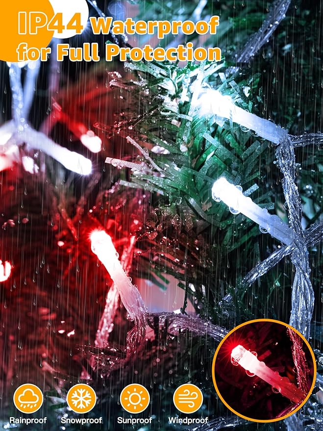Christmas Lights 600 LED 98FT Waterproof Outdoor String Lights with Remote and Timer 8 Modes Dimmable Fairy Lights for Indoor Outdoor Wedding Party Holiday Decorations (Red and White)
