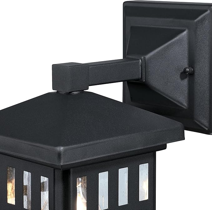 Westinghouse 6120800 Burnham Craftsman-Style One Light Outdoor Wall Fixture Textured Black Finish Clear Seeded Glass