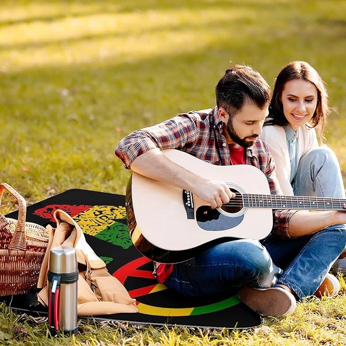 Rasta Jamaican Reggae Lover Waterproof Outdoor Picnic Blanket Sandproof Beach Mat for Camping Hiking Grass Travelling
