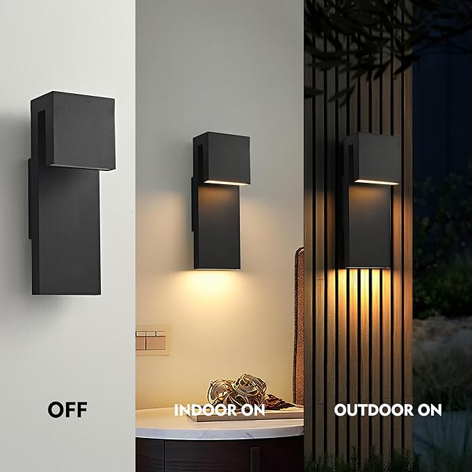 Modern LED Outdoor Wall Sconce 3000K 18W IP65 Waterproof Integrated LED Outdoor Wall Lights Anti Rust Black Porch Lights Exterior Lighting Outside Lights Fixture for GarageBalconyBackyard (1PACK)