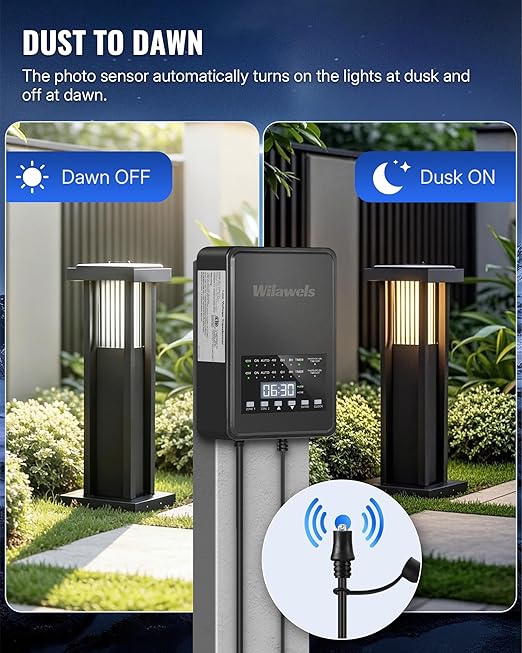 600W Low Voltage Landscape Transformer 2 Zone Independent Control 120VAC to 12/14V AC Low Voltage Transformer Landscape Lighting Transformer with Timer &amp Photocell Sensor ETL Listed D20LT06