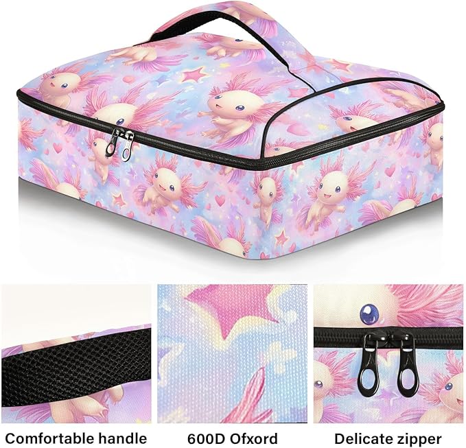 Casserole Carrier Adorable Cute AxolotlsInsulated Casserole Carrier for Hot or Cold Food Thermal Lunch Tote for Potluck Parties Picnic Beach Fits 9 x 13 Inches Baking Dish