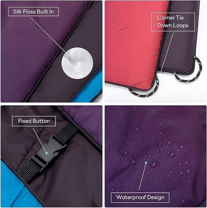 Outdoor Puffy Camping Blanket Lightweight Packable Down Alternative Printed Camp Large Ultra Warm Hammock Top Quilt Waterproof Blanket with Ground Sheet for Traveling Picnic Beach