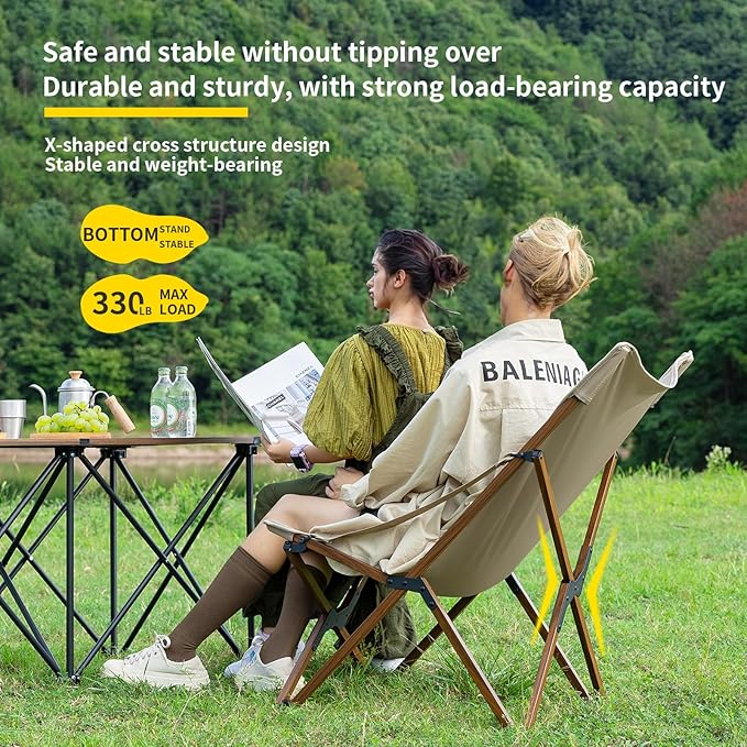 Whitsunday Outdoor Chair Camping Folding Butterfly Chair with Pillow Portable Reclining Chair for Camping Picnic Beach Travel Hiking -Khaki