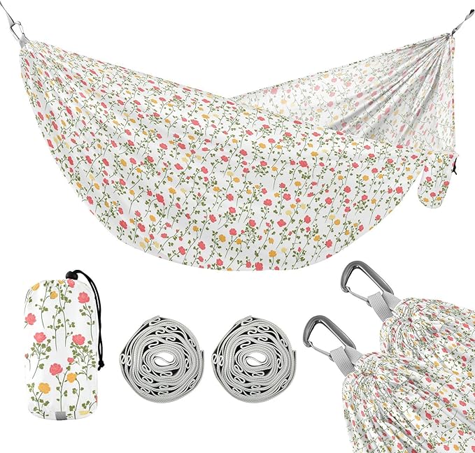 ALAZA Little Rose Flower Floral Camping Hammocks Single or 2 Person 500 lbs Portable Parachute Travel Hammock w/Tree Straps for Hiking Backpacking Indoor Outdoor