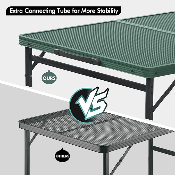 VILLEY Grill Table 3ft Folding Camping Table with Aluminum Adjustable Legs Portable Lightweight Camp Table for Beach Picnics and Outdoor Cooking