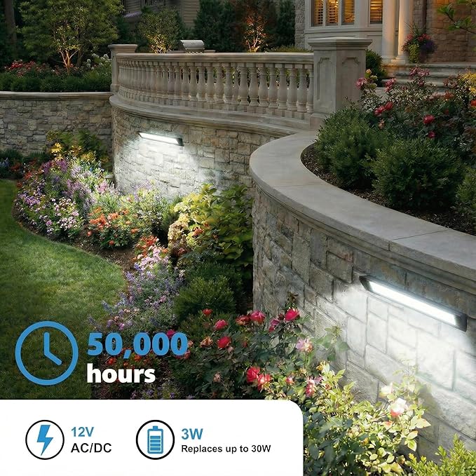 7inch Retaining Wall Lights 3W LED Hardscape Paver Lighting5000K Daylight White Waterproof Outdoor Step Lights12V AC/DC Low Voltage Landscape Lighting-12Packs