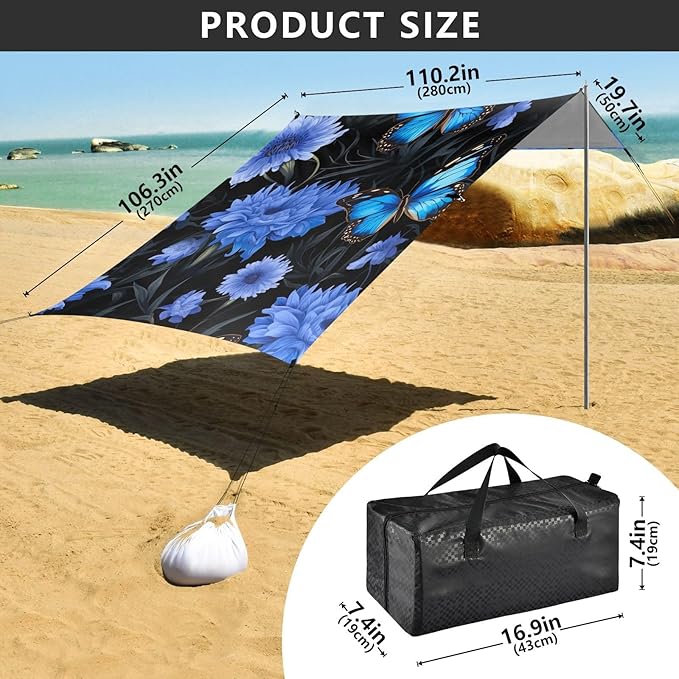 Butterfly Flowers FloralCamping Sun Shelters 9.2 x 10.5 FT Beach Canopy Tent Sun Shade with Carrying Bag for Camping Trips Fishing Backyard Fun or Picnics 21341697