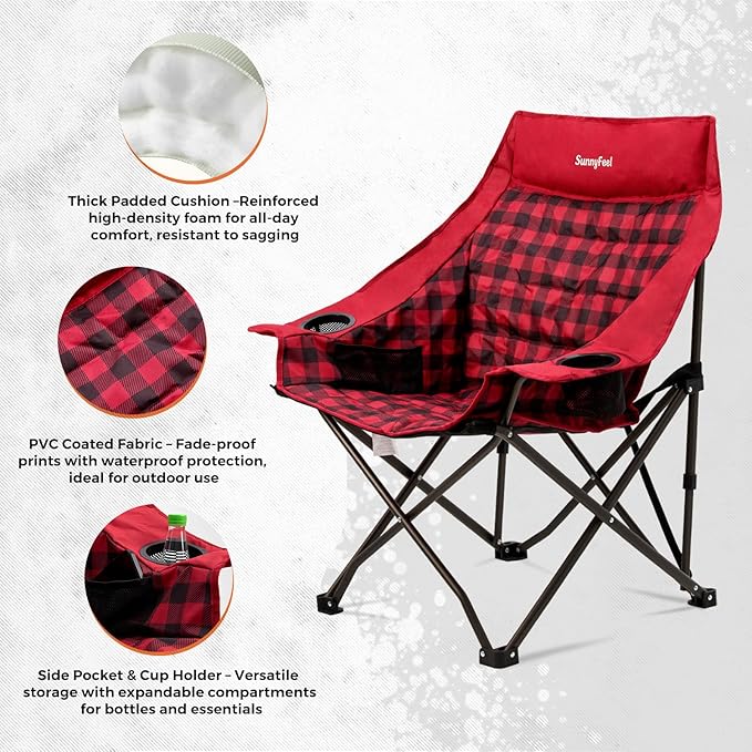 SUNNYFEEL 2 Pack Heavy Duty Camping Chairs for Adults Portable Oversized Folding Chair with Side Pockets &amp Cup Holde for FishingTripPicnicLawnConcert Outdoor Carry Bag Included