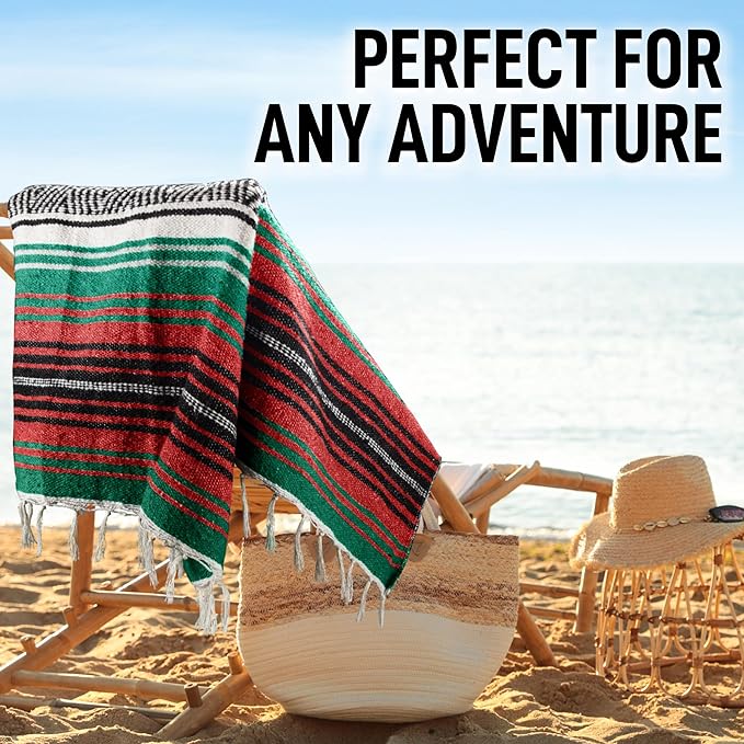Hydration Nation Authentic Extra Large Mexican Blanket (70x50) - Handwoven Yoga Serape- Artisanal Falsa Beach Camping Picnic Outdoor - Storm Orange